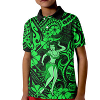 Hawaii Hula Girl Kid Polo Shirt Polynesian Pattern Green Version LT01 Kid Green - Polynesian Pride