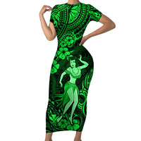 Hawaii Hula Girl Short Sleeve Bodycon Dress Polynesian Pattern Green Version LT01 Long Dress Green - Polynesian Pride
