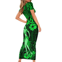 Hawaii Hula Girl Short Sleeve Bodycon Dress Polynesian Pattern Green Version LT01 - Polynesian Pride
