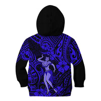 Hawaii Hula Girl Kid Hoodie Polynesian Pattern Navy Blue Version LT01 - Polynesian Pride