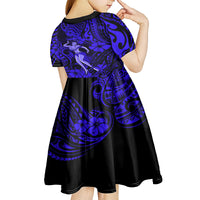 Hawaii Hula Girl Kid Short Sleeve Dress Polynesian Pattern Navy Blue Version LT01 - Polynesian Pride