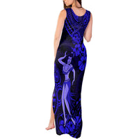 Hawaii Hula Girl Tank Maxi Dress Polynesian Pattern Navy Blue Version LT01 - Polynesian Pride