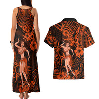 Hawaii Hula Girl Couples Matching Tank Maxi Dress and Hawaiian Shirt Polynesian Pattern Orange Version LT01 - Polynesian Pride