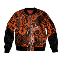 Hawaii Hula Girl Sleeve Zip Bomber Jacket Polynesian Pattern Orange Version LT01 Unisex Orange - Polynesian Pride