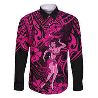 Hawaii Hula Girl Family Matching Long Sleeve Bodycon Dress and Hawaiian Shirt Polynesian Pattern Pink Version LT01 Dad's Shirt - Long Sleeve Pink - Polynesian Pride