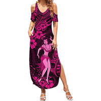 Hawaii Hula Girl Summer Maxi Dress Polynesian Pattern Pink Version LT01 Women Pink - Polynesian Pride