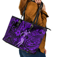 Hawaii Hula Girl Leather Tote Bag Hibiscus Hawaii Tribal Tattoo Purple Version LT01 - Polynesian Pride