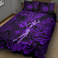 Hawaii Hula Girl Quilt Bed Set Hibiscus Hawaii Tribal Tattoo Purple Version LT01 - Polynesian Pride