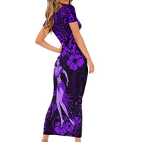 Hawaii Hula Girl Short Sleeve Bodycon Dress Hibiscus Hawaii Tribal Tattoo Purple Version LT01 - Polynesian Pride
