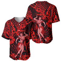 Hawaii Hula Girl Baseball Jersey Hibiscus Hawaii Tribal Tattoo Red Version LT01 - Polynesian Pride