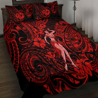 Hawaii Hula Girl Quilt Bed Set Hibiscus Hawaii Tribal Tattoo Red Version LT01 - Polynesian Pride