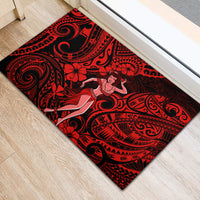 Hawaii Hula Girl Rubber Doormat Hibiscus Hawaii Tribal Tattoo Red Version LT01 - Polynesian Pride