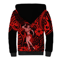 Hawaii Hula Girl Sherpa Hoodie Hibiscus Hawaii Tribal Tattoo Red Version LT01 - Polynesian Pride
