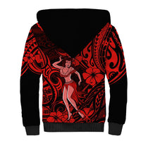Hawaii Hula Girl Sherpa Hoodie Hibiscus Hawaii Tribal Tattoo Red Version LT01 - Polynesian Pride