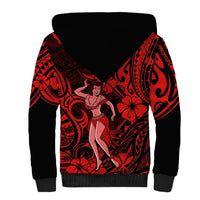 Hawaii Hula Girl Sherpa Hoodie Hibiscus Hawaii Tribal Tattoo Red Version LT01 - Polynesian Pride