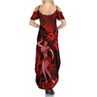 Hawaii Hula Girl Summer Maxi Dress Hibiscus Hawaii Tribal Tattoo Red Version LT01 - Polynesian Pride