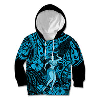 Hawaii Hula Girl Kid Hoodie Hibiscus Hawaii Tribal Tattoo Sky Blue Version LT01 Blue - Polynesian Pride