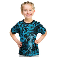 Hawaii Hula Girl Kid T Shirt Hibiscus Hawaii Tribal Tattoo Sky Blue Version LT01 Blue - Polynesian Pride