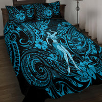 Hawaii Hula Girl Quilt Bed Set Hibiscus Hawaii Tribal Tattoo Sky Blue Version LT01 - Polynesian Pride