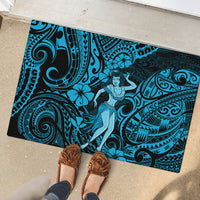 Hawaii Hula Girl Rubber Doormat Hibiscus Hawaii Tribal Tattoo Sky Blue Version LT01 - Polynesian Pride