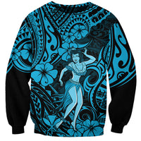 Hawaii Hula Girl Sweatshirt Hibiscus Hawaii Tribal Tattoo Sky Blue Version LT01 Unisex Blue - Polynesian Pride