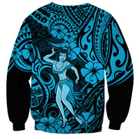 Hawaii Hula Girl Sweatshirt Hibiscus Hawaii Tribal Tattoo Sky Blue Version LT01 - Polynesian Pride