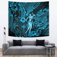 Hawaii Hula Girl Tapestry Hibiscus Hawaii Tribal Tattoo Sky Blue Version LT01 - Polynesian Pride