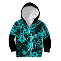 Hawaii Hula Girl Kid Hoodie Hibiscus Hawaii Tribal Tattoo Turquoise Version LT01 - Polynesian Pride