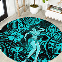 Hawaii Hula Girl Round Carpet Hibiscus Hawaii Tribal Tattoo Turquoise Version LT01 Turquoise - Polynesian Pride