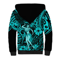 Hawaii Hula Girl Sherpa Hoodie Hibiscus Hawaii Tribal Tattoo Turquoise Version LT01 - Polynesian Pride