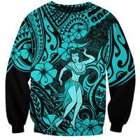 Hawaii Hula Girl Sweatshirt Hibiscus Hawaii Tribal Tattoo Turquoise Version LT01 Unisex Turquoise - Polynesian Pride