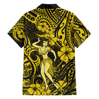 Hawaii Hula Girl Family Matching Long Sleeve Bodycon Dress and Hawaiian Shirt Hibiscus Hawaii Tribal Tattoo Yellow Version LT01 - Polynesian Pride
