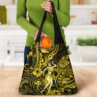Hawaii Hula Girl Grocery Bag Hibiscus Hawaii Tribal Tattoo Yellow Version