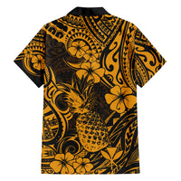 Hawaii Pineapple Family Matching Puletasi Dress and Hawaiian Shirt Paradise Flowers Pacific With Gold Polynesian Tribal LT01 - Polynesian Pride