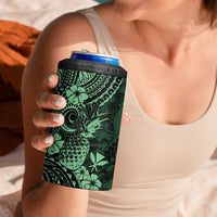 Hawaii Pineapple 4 in 1 Can Cooler Tumbler Paradise Flowers Pacific With Green Polynesian Tribal