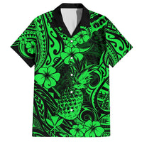Hawaii Pineapple Hawaiian Shirt Paradise Flowers Pacific With Green Polynesian Tribal LT01 Green - Polynesian Pride