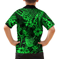 Hawaii Pineapple Hawaiian Shirt Paradise Flowers Pacific With Green Polynesian Tribal LT01 - Polynesian Pride