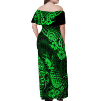 Hawaii Pineapple Off Shoulder Maxi Dress Paradise Flowers Pacific With Green Polynesian Tribal LT01 - Polynesian Pride