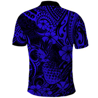 Hawaii Pineapple Polo Shirt Paradise Flowers Pacific With Navy Blue Polynesian Tribal LT01 - Polynesian Pride