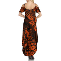 Hawaii Pineapple Family Matching Summer Maxi Dress and Hawaiian Shirt Paradise Flowers Pacific With Orange Polynesian Tribal LT01 - Polynesian Pride