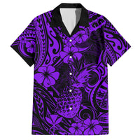 Hawaii Pineapple Family Matching Long Sleeve Bodycon Dress and Hawaiian Shirt Polynesian Pattern Purple Version LT01 Dad's Shirt - Short Sleeve Purple - Polynesian Pride