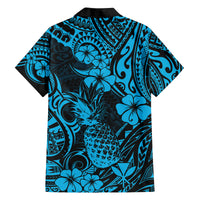 Hawaii Pineapple Family Matching Off Shoulder Short Dress and Hawaiian Shirt Polynesian Pattern Sky Blue Version LT01 - Polynesian Pride