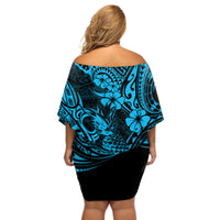 Hawaii Pineapple Off Shoulder Short Dress Polynesian Pattern Sky Blue Version LT01 - Polynesian Pride