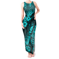 Hawaii Pineapple Tank Maxi Dress Polynesian Pattern Turquoise Version LT01 Women Turquoise - Polynesian Pride