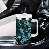 Hawaii Pineapple Tumbler With Handle Polynesian Pattern Turquoise Version