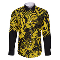Hawaii Pineapple Family Matching Off Shoulder Short Dress and Hawaiian Shirt Polynesian Pattern Yellow Version LT01 Dad's Shirt - Long Sleeve Yellow - Polynesian Pride