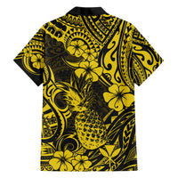 Hawaii Pineapple Family Matching Short Sleeve Bodycon Dress and Hawaiian Shirt Polynesian Pattern Yellow Version LT01 - Polynesian Pride