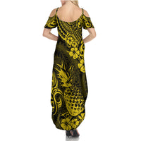Hawaii Pineapple Family Matching Summer Maxi Dress and Hawaiian Shirt Polynesian Pattern Yellow Version LT01 - Polynesian Pride