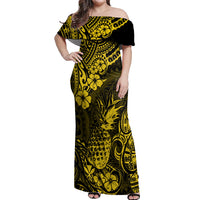 Hawaii Pineapple Off Shoulder Maxi Dress Polynesian Pattern Yellow Version LT01 Women Yellow - Polynesian Pride
