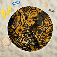 Hawaii Shaka Sign Beach Blanket With Polynesian Hibiscus Gold Unique LT01 One Size 150cm Gold - Wonder Print Shop